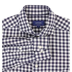 Eton Dress Shirt Mens Size 16 Blue Gingham Contemporary Flannel Long Sleeve